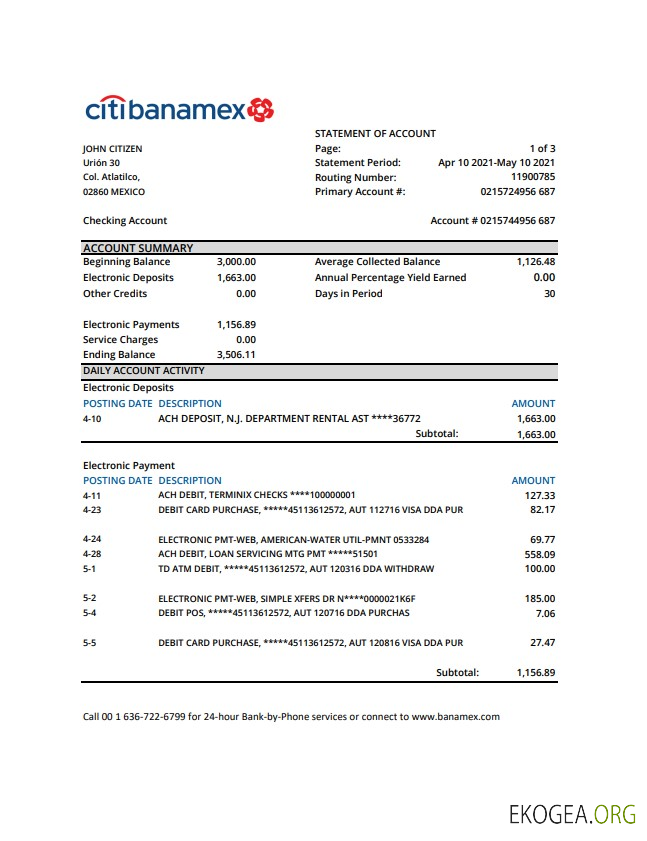 Mexique Citibanamex excel